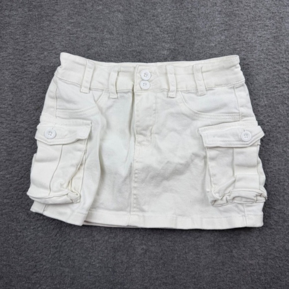 SHEIN Cargo Mini Skirt Women's Size 6 White Denim Utility Y2K Pocket Skirt